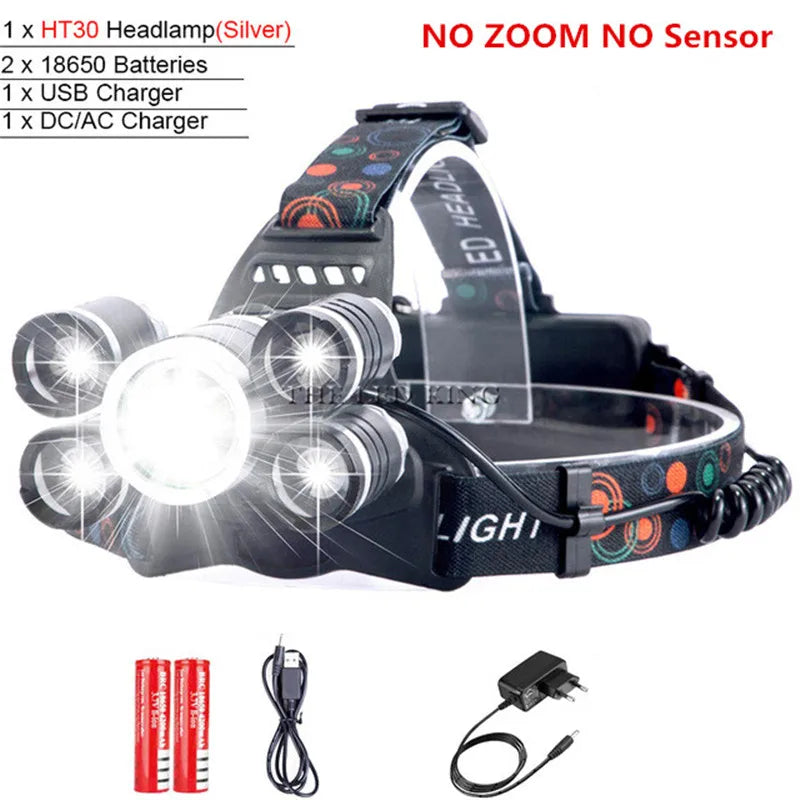 High Lumens Not ZOOM LED Headlight Headlamp LED T6 Head Lamp Flashlight Torch Head Light 18650 Battery For Camping, Fishing