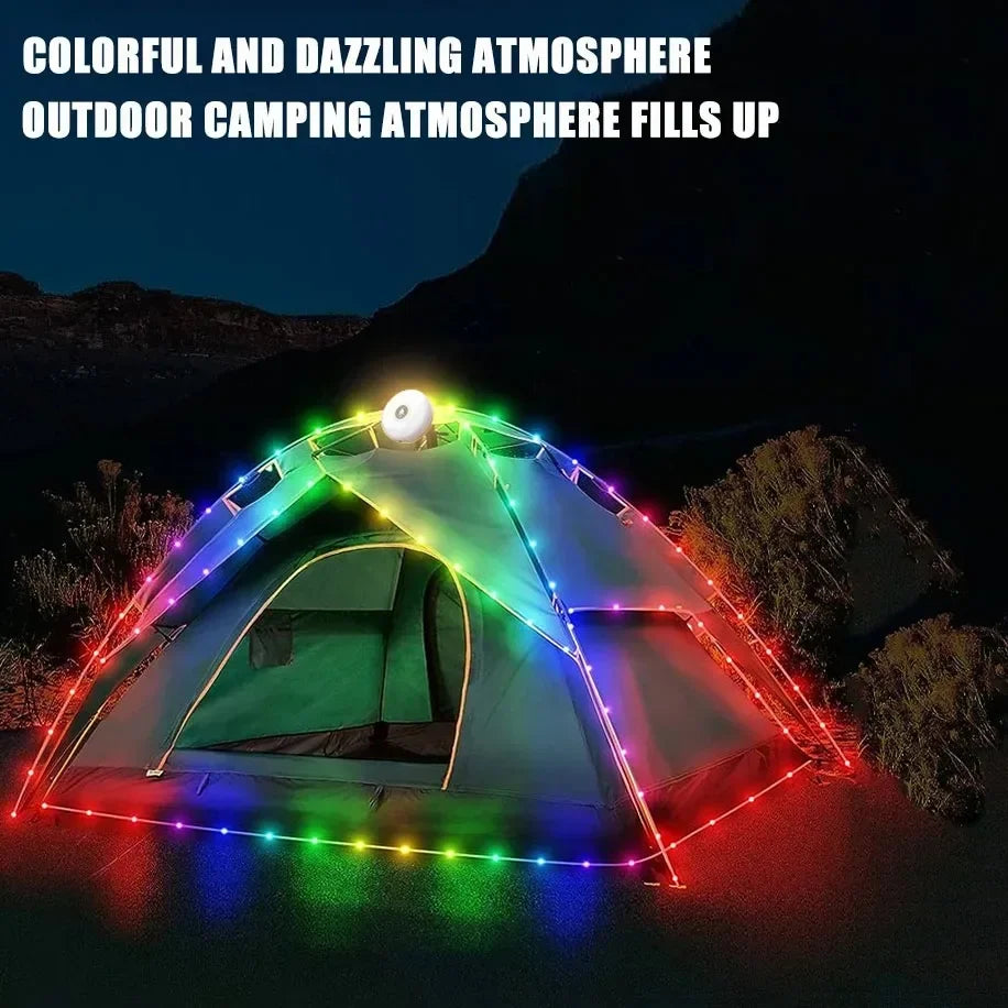 Outdoor Camping Light 10meter String Light Outdoor Tent Light RGB Atmosphere Light LED Flashlight with Hook ﻿