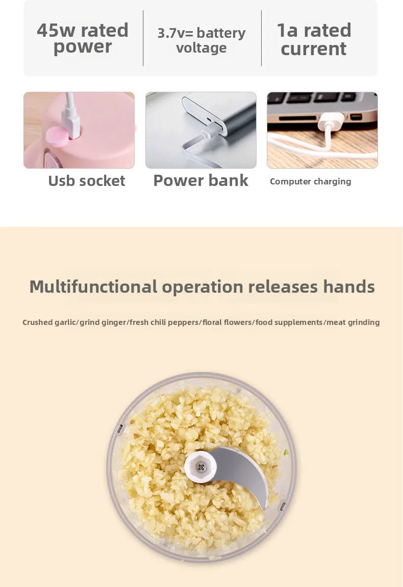Mini Electric Garlic Chopper Meat Grinder Garlic Masher Machine Sturdy Durable Crushed Ginger Vegetable Crusher Baby Food Maker