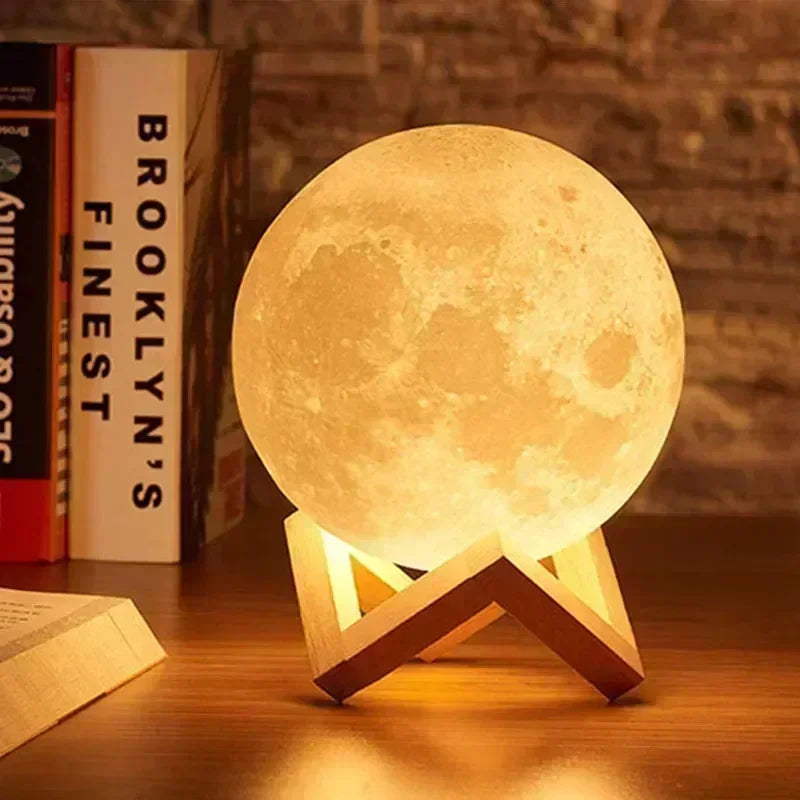 8cm Moon Lamp - LED Night Light with Stand, Battery Powered Starry Sky Projector, Bedroom Decor Gift for Kids/Adults