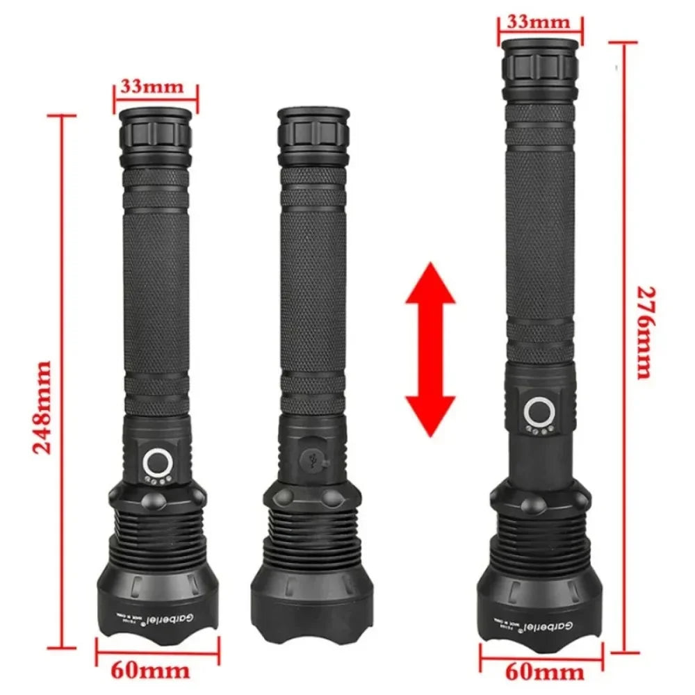 XHP90 LED Tactical Flashlight USB Rechargeable Zoomable 5Modes Torch Light Use 8800 Battery Waterproof Handlamp