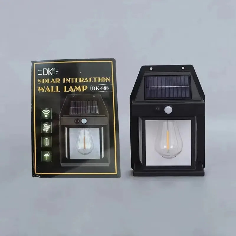 1pc New Solar Tungsten Wall Lamp, 3 Modes, Outdoor Villa Garden Courtyard Waterproof Decoration Induction Lantern, Small Night L