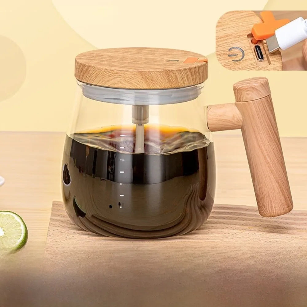 High Borosilicate Electric Self Stirring Mug with Lid & Handle Lightweight Glass Coffee Cup High Speed Mixing