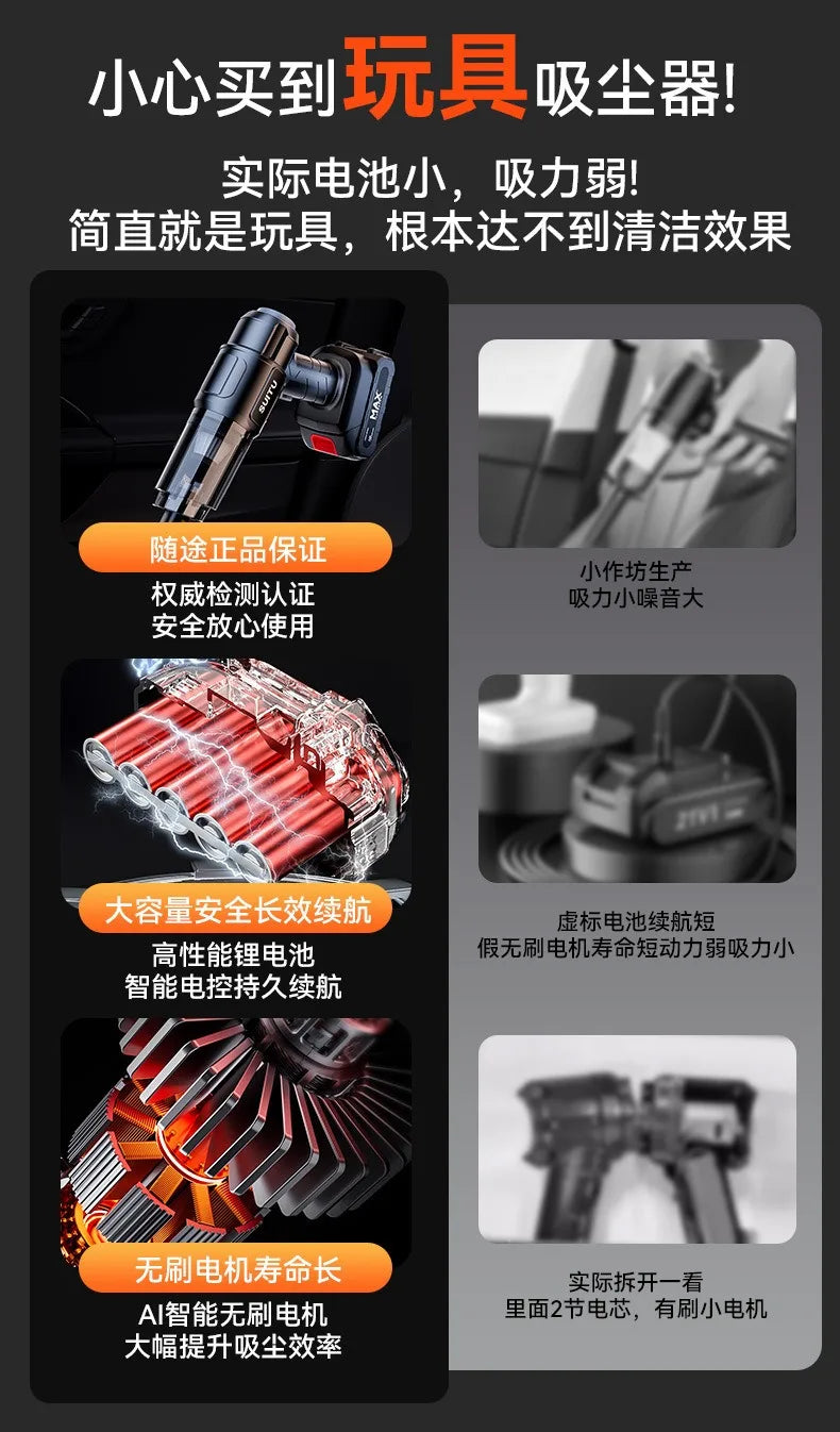 Wireless Car Vacuum Cleaner Handheld Mini with Strong Suction Blow-and-Suck Function for Car and Home Use