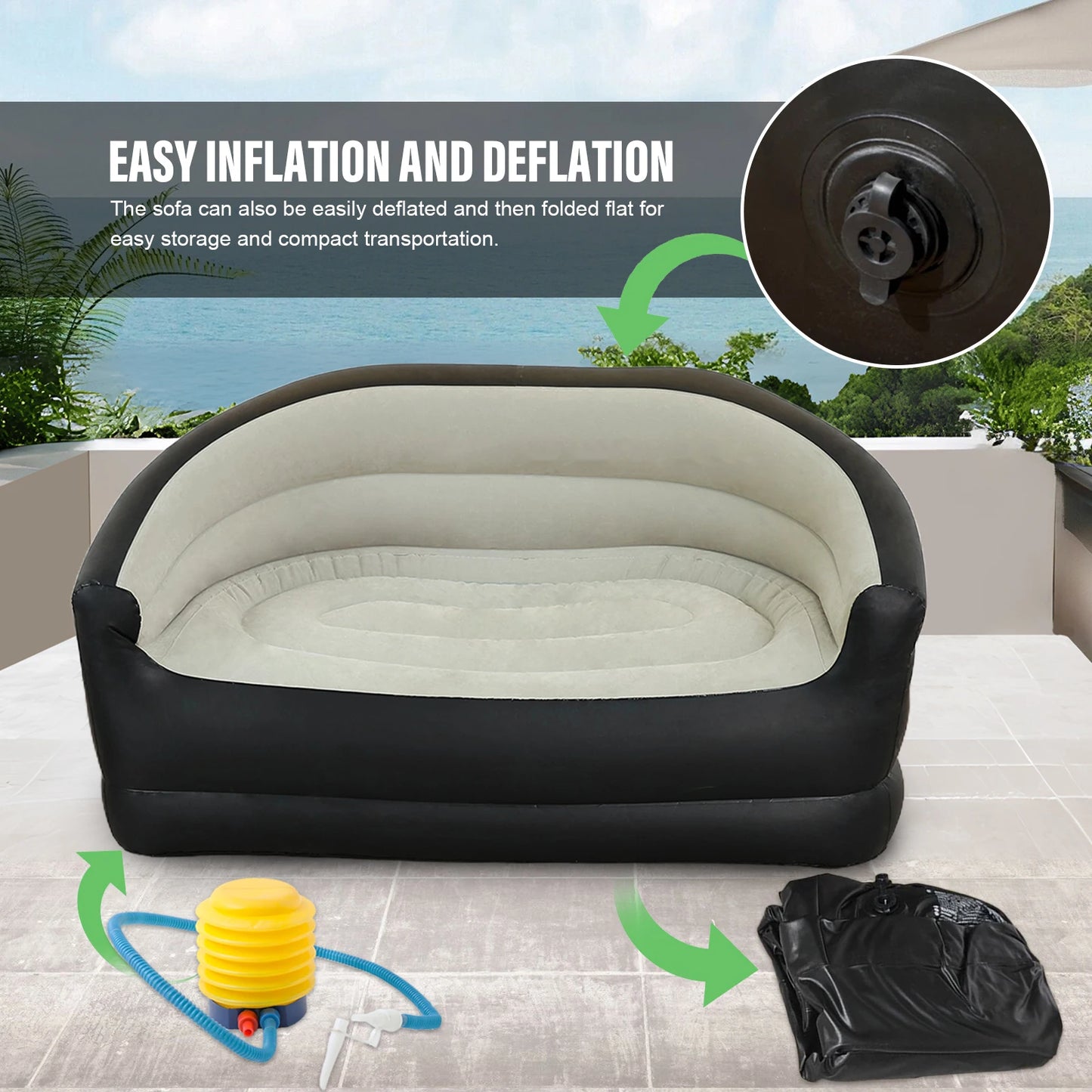 Twin Size Outdoor Inflatable Sofa with Air Pump Blow Up Couch Inflatable Lounging Sofa for Indoor Outdoor Home Living Room