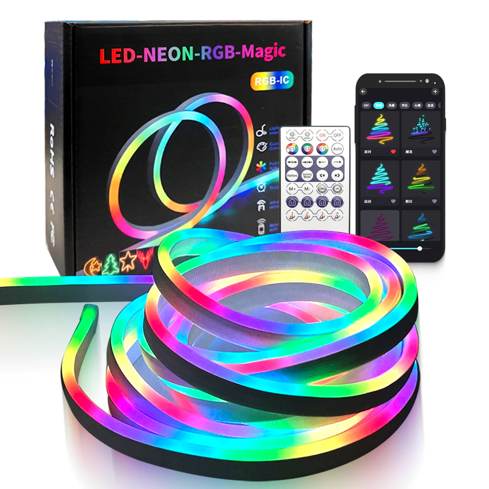 5m Addressable RGBIC Neon Light Kit, DC5V 6*12mm Flexible LED Strip with Smart Controller for Indoor DIY Ambient Decoration