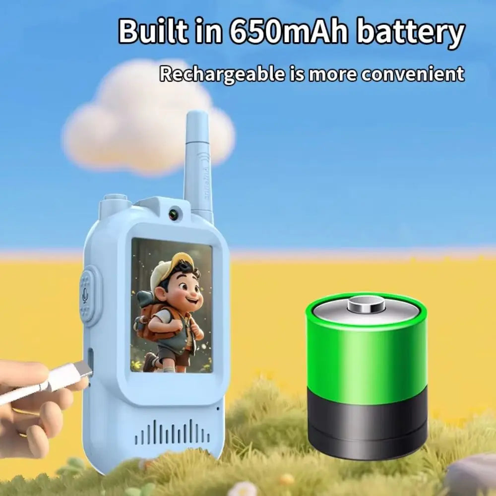 HD Screen Children's Video Intercom Long Range Cartoon Design Video Walkie Talkie Anti-loss with Lanyards Kids Two-Way Radio