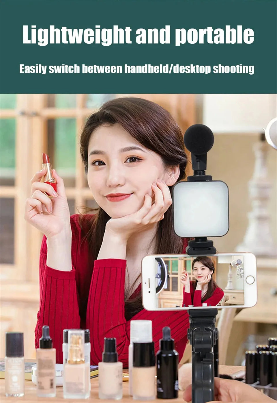 Smartphone Vlogging Kit With Tripod Phone Holder Mini Microphone LED Fill Light Starter For TikTok Live Stream Video YouTube