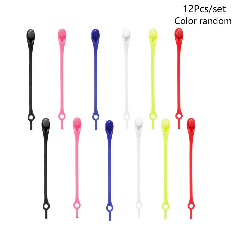 12Pcs/set Stretch Silicone Shoelaces Creative Useful Lazy People's Shoelaces Bands Solid Color Sneakers Bands Shoe Accessories