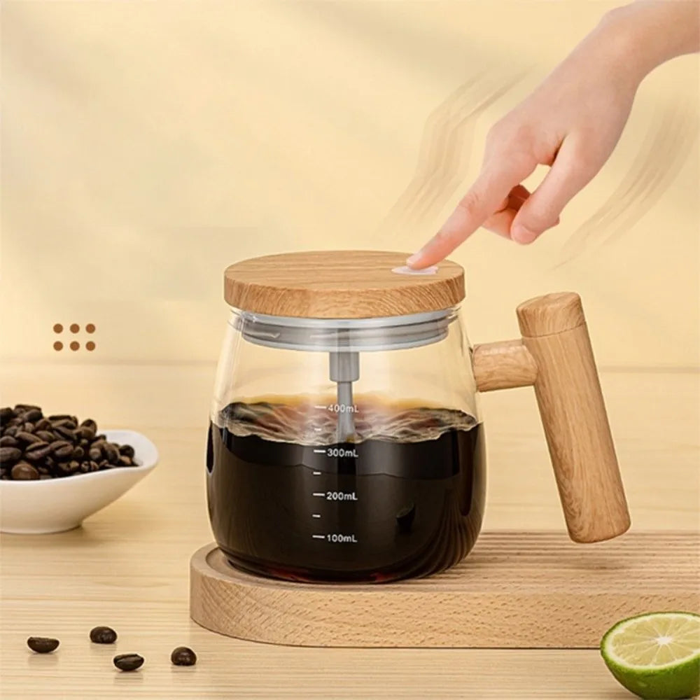 High Borosilicate Electric Self Stirring Mug with Lid & Handle Lightweight Glass Coffee Cup High Speed Mixing