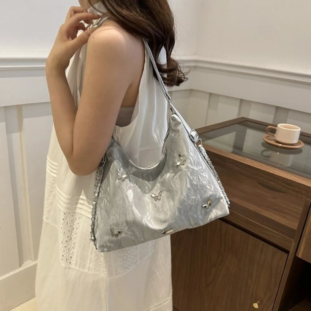 Simple Multifunctional Butterfly Shoulder Bag Y2K Mommy Bag Large Capacity Handbag Underarm Bag Storage Bag PU Backpack Students