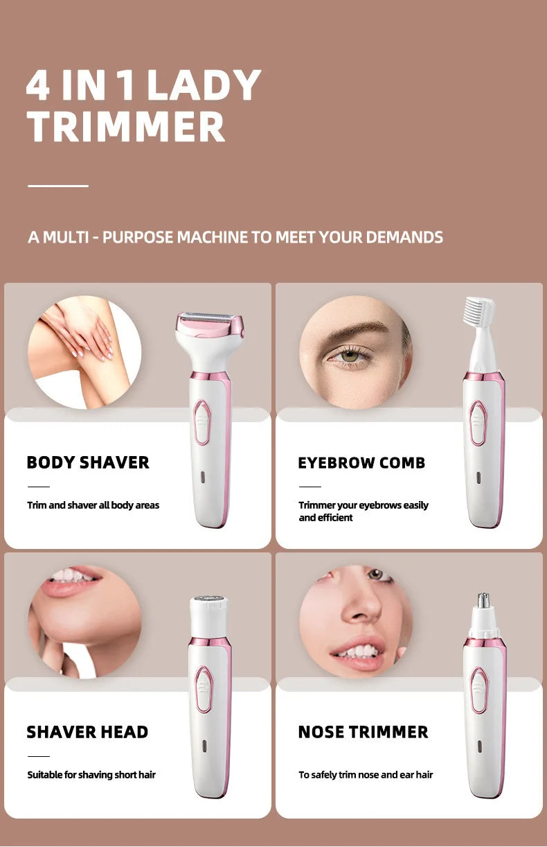 4 in 1 Electric Lady Shaver Body Hair Removal Epilator Painless Cordless Trimmer Razor Gifts for Women Home Appliances