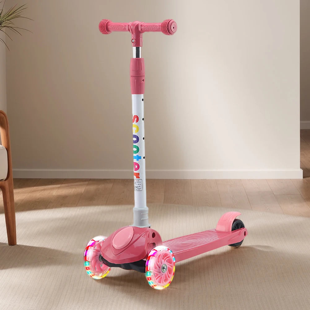Kick Scooter Light-Up Wheels 3 Wheel Scooter Adjustable Height Kids Push Scooter Non-Slip Deck for Children Ages 3-10