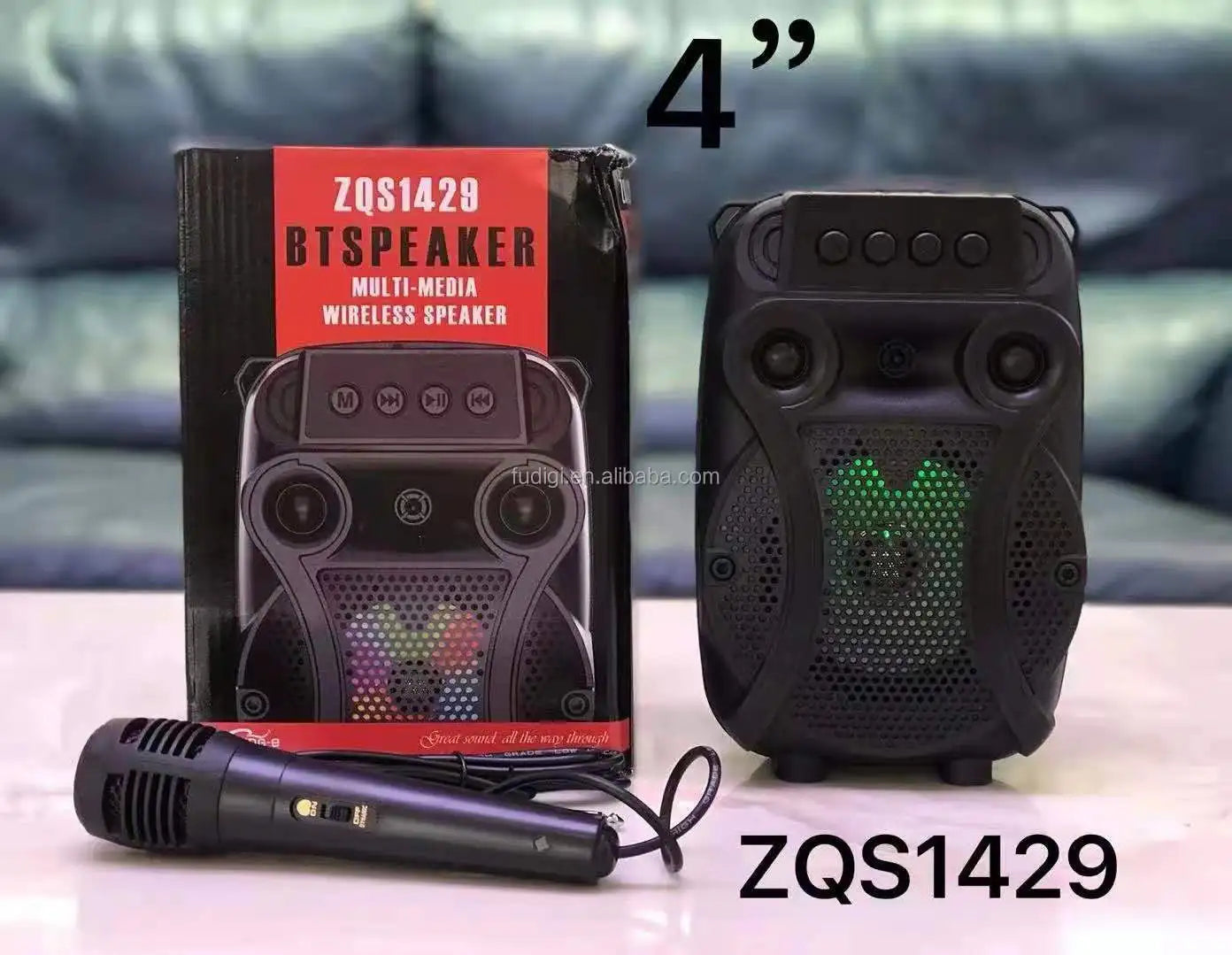 ZQS1429 4 Inch Audio Player Karaoke Dj Portable Rechargeable Speaker Sound Box With Changing Led Light