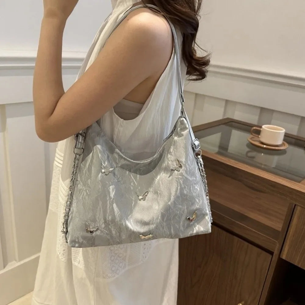 Simple Multifunctional Butterfly Shoulder Bag Y2K Mommy Bag Large Capacity Handbag Underarm Bag Storage Bag PU Backpack Students