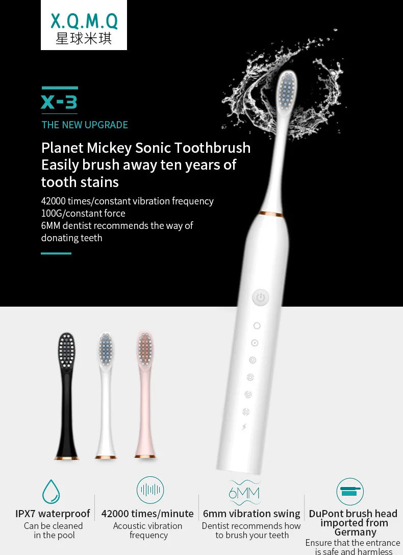 6 Clean Modes Sonic Electric Toothbrush USB Rechargeable Massage Relax Tooth Brush Adult Washable Teeth Whitening Cleaning Brush