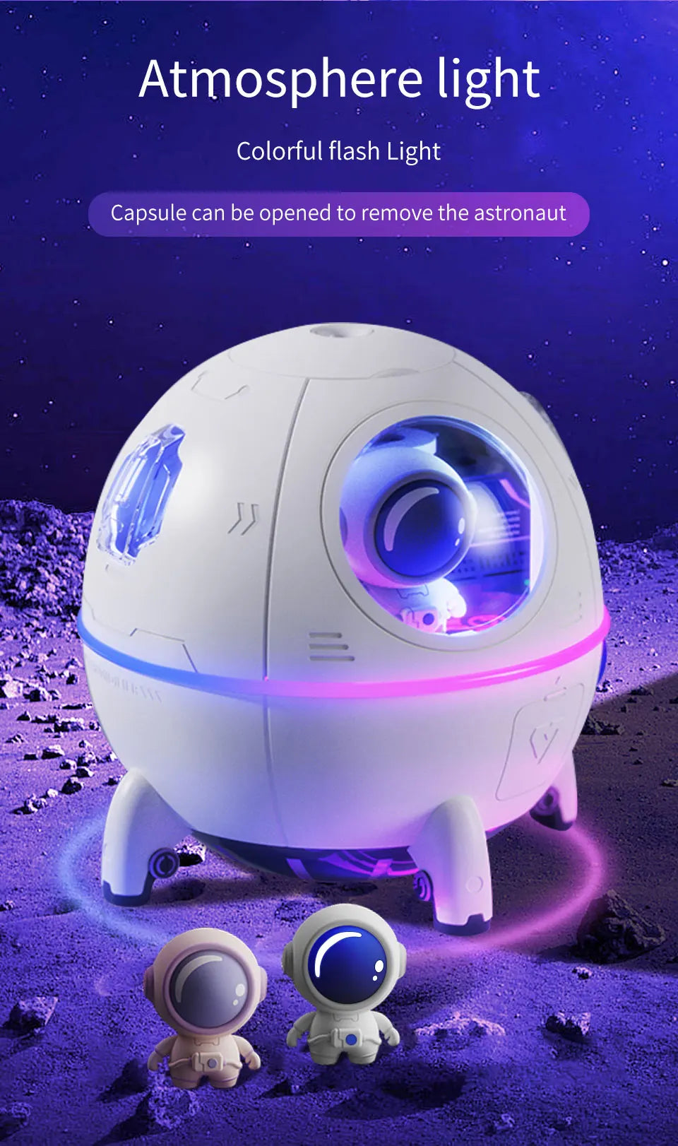 Rechargeable/USB Plug in LED Night Light Child Gift Astronauta Space Capsule Humidifier Bedroom Decor Room Atmosphere Lamp