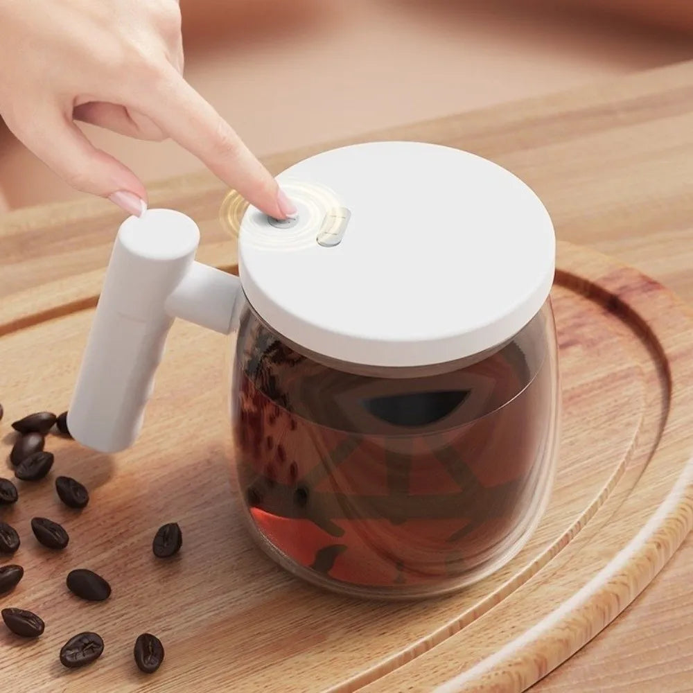 High Borosilicate Electric Self Stirring Mug with Lid & Handle Lightweight Glass Coffee Cup High Speed Mixing