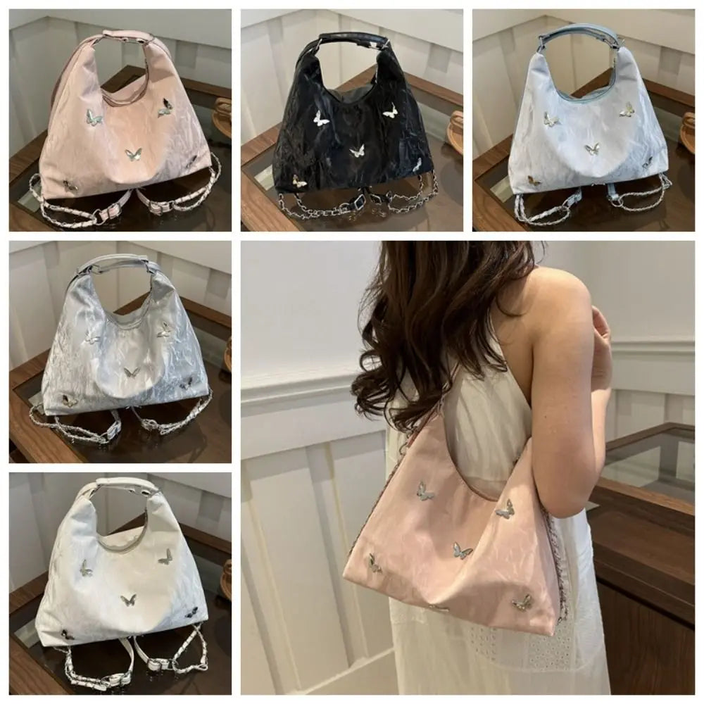 Simple Multifunctional Butterfly Shoulder Bag Y2K Mommy Bag Large Capacity Handbag Underarm Bag Storage Bag PU Backpack Students