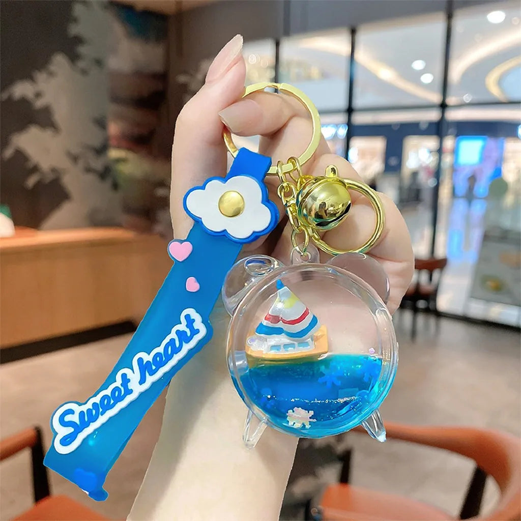 Floating Quicksand Key Chain Transparent Quicksand Key Holder Pvc Key Chain Pendant  Decorative Bag Charm For Festivals