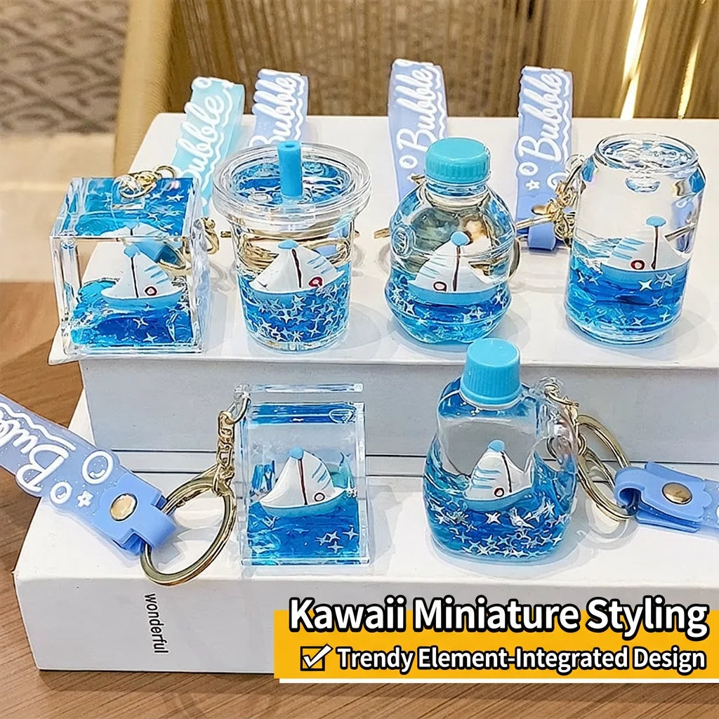 Floating Quicksand Key Chain Transparent Quicksand Key Holder Pvc Key Chain Pendant  Decorative Bag Charm For Festivals