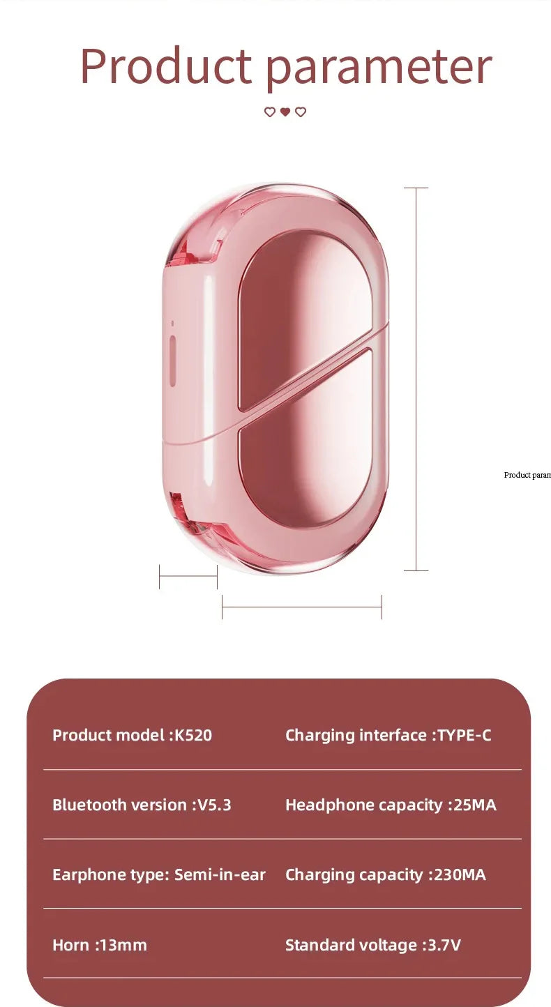 K520 wireless earphones stereo earbuds with rotatable heart-shaped low latency charger suitable for mobile phones and tablets