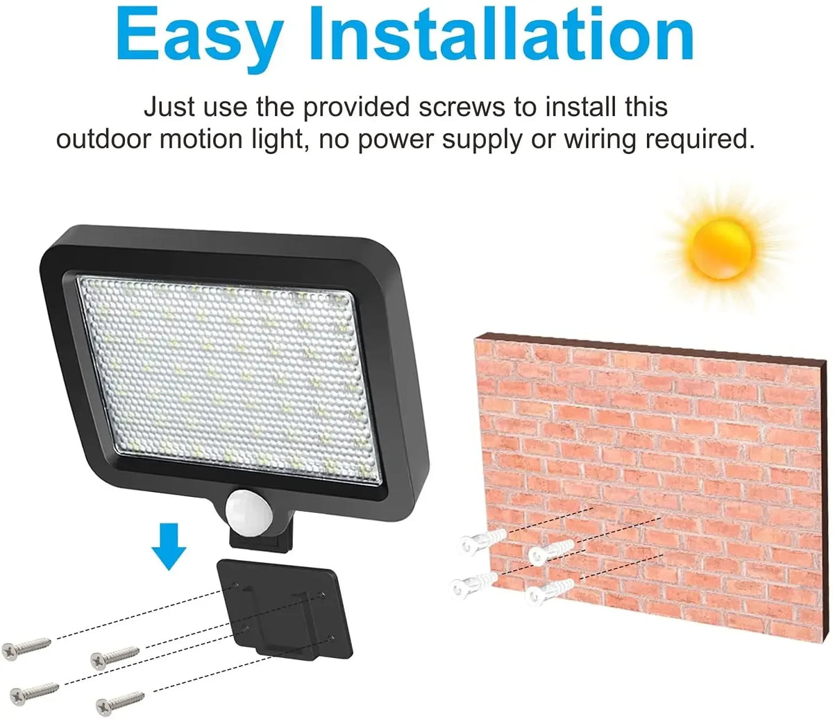 Outdoor Solar Power Wall Light Motion Sensor Light 56 LEDs Securtiy Flood Night Light for Patio Yard Garage Driveway Porch Fence