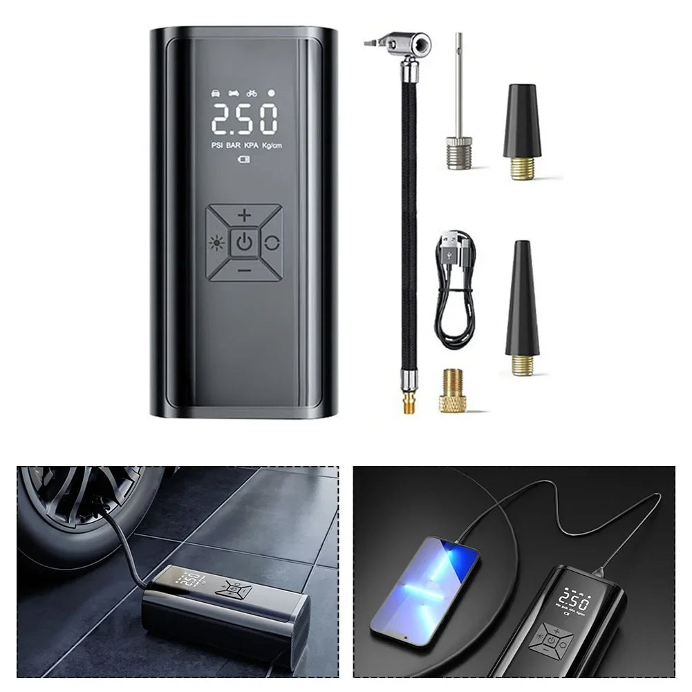 Digital Display Compressor Portable Tire Inflator Travel Use Usb Rechargeable Air Compressor Automotive Air Pump