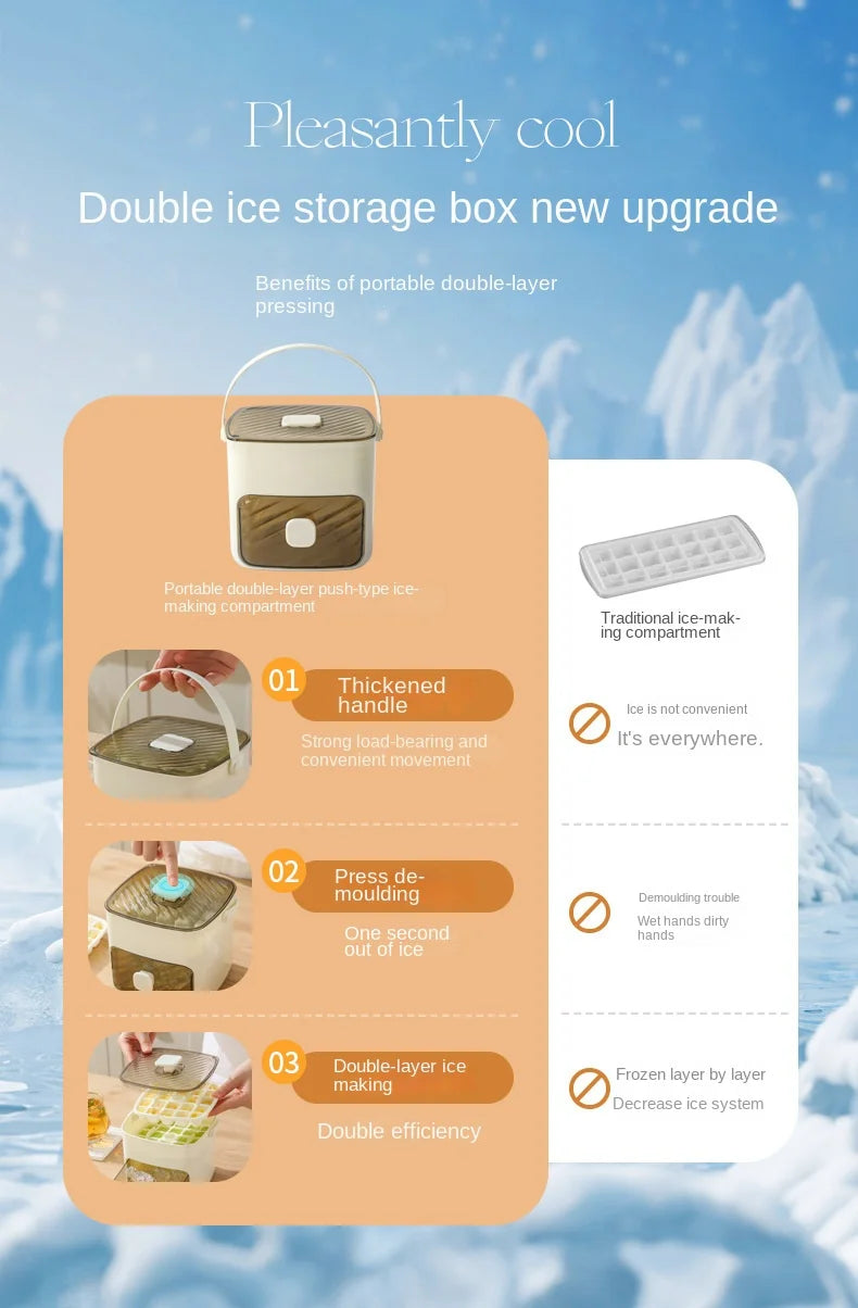1PC ice making box press type ice mold easy to demold large capacity ice bucket camping home multifunctional ice maker