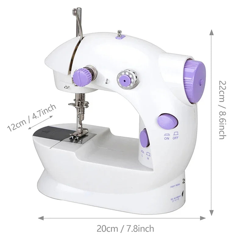 Mini Electric Sewing Machine Household Double Speed Sewing Machine with Night Light and Foot Pedal DIY Sewing Kit for Beginner