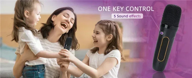 High Power Karaoke Bluetooth Speaker Portable 360 Stereo Surround Wireless Subwoofer with 2 Microphone Boombox Child Home Gift