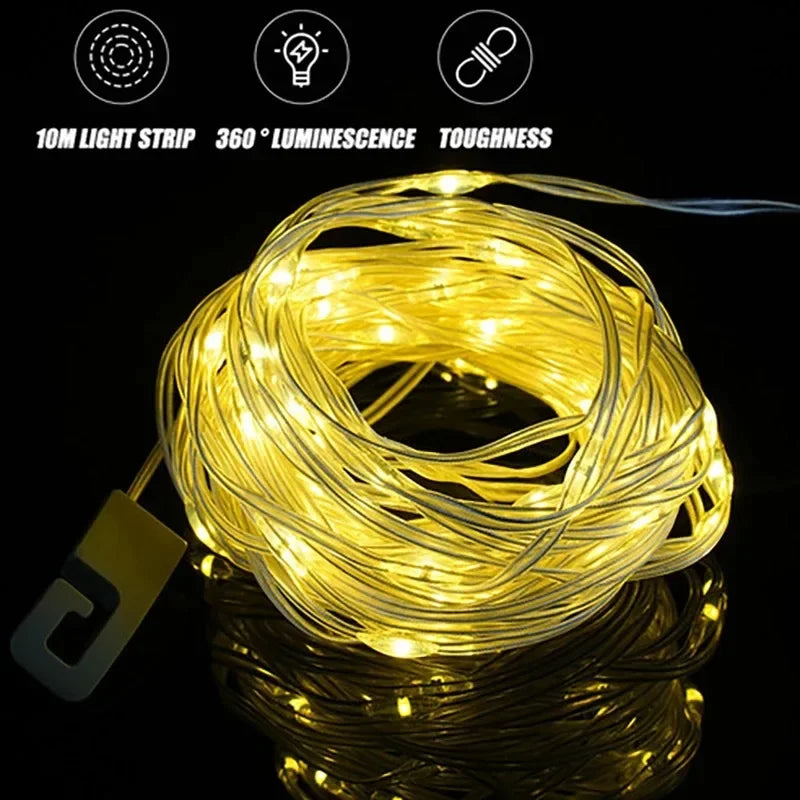 Outdoor Camping Light 10meter String Light Outdoor Tent Light RGB Atmosphere Light LED Flashlight with Hook ﻿