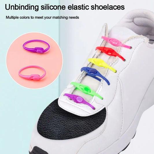12Pcs/set Stretch Silicone Shoelaces Creative Useful Lazy People's Shoelaces Bands Solid Color Sneakers Bands Shoe Accessories