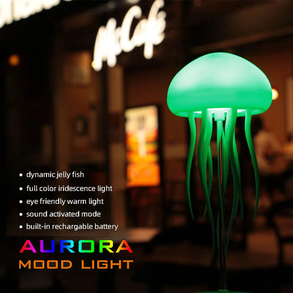 RGB Cartoon Jellyfish Night Light Voice Control Lamp USB Powered Gradient Color Changing Soft Ambient Bedside Light Home Decor