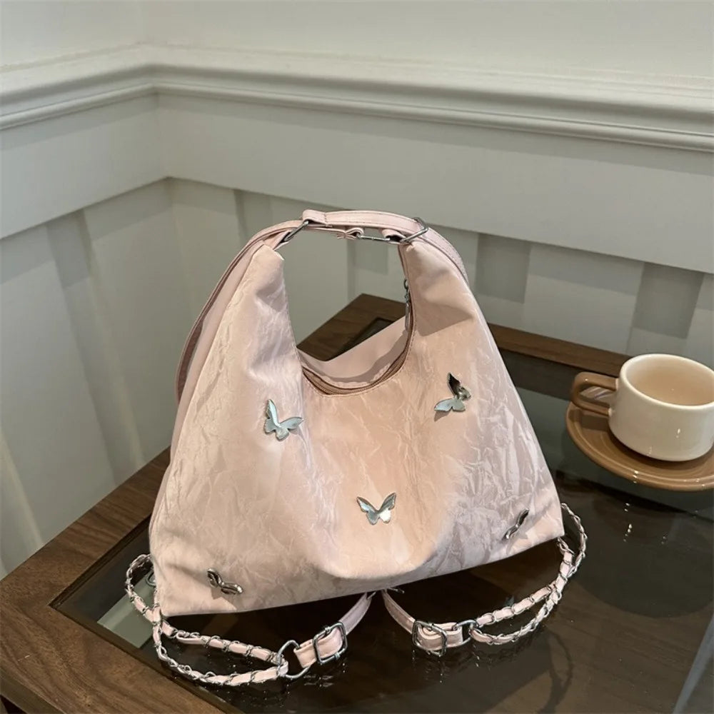 Simple Multifunctional Butterfly Shoulder Bag Y2K Mommy Bag Large Capacity Handbag Underarm Bag Storage Bag PU Backpack Students