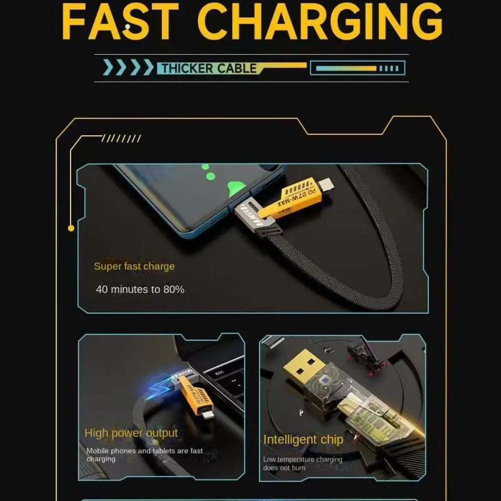 Four-in-one Fast Data Cable Multi-function Fast Charging Mecha Data Cable USB Type C PD Dual Type-C Extension Cable