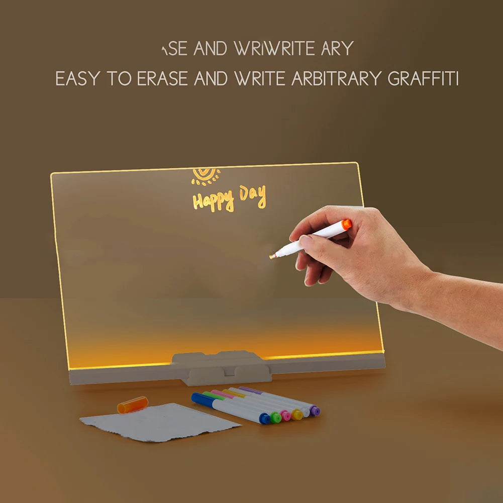 Drawing Board Colorful LED Acrylic Message Board With 7 Color Pens Erasable Writing Writing Message Board Billboard Whiteboard