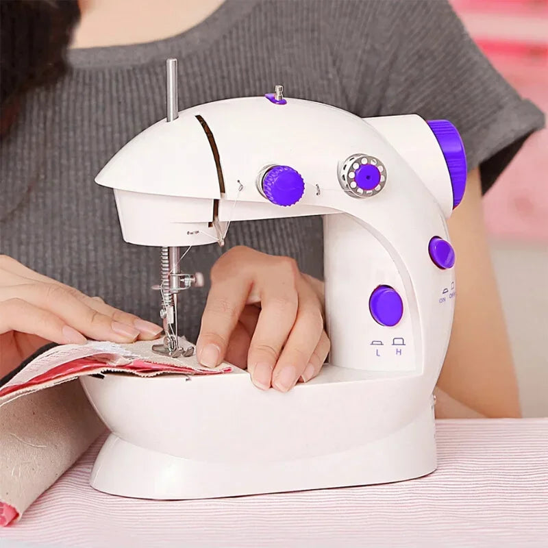 Mini Electric Sewing Machine Household Double Speed Sewing Machine with Night Light and Foot Pedal DIY Sewing Kit for Beginner