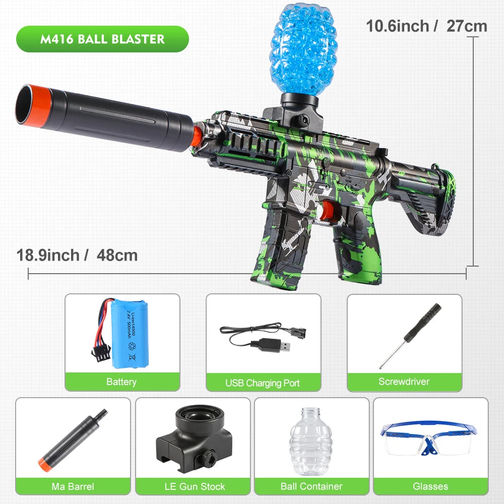 M416 Electric Ball Blaster Toy Gun - High-Speed, Metallic Finish, Rechargeable - Halloween Thanksgiving Gift