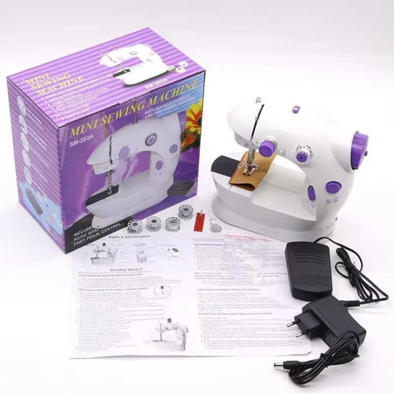 Mini Electric Sewing Machine Household Double Speed Sewing Machine with Night Light and Foot Pedal DIY Sewing Kit for Beginner