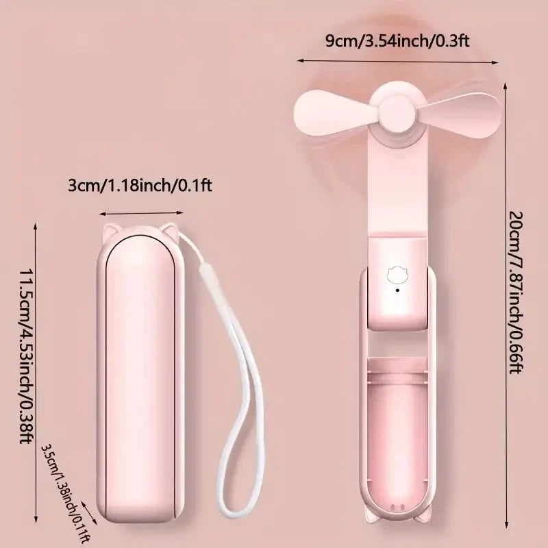 Portable Mini Fan USB Rechargeable 3-speed Adjustable Foldable Handheld Fan Suitable for Women, Student, Travel, Outdoor Use
