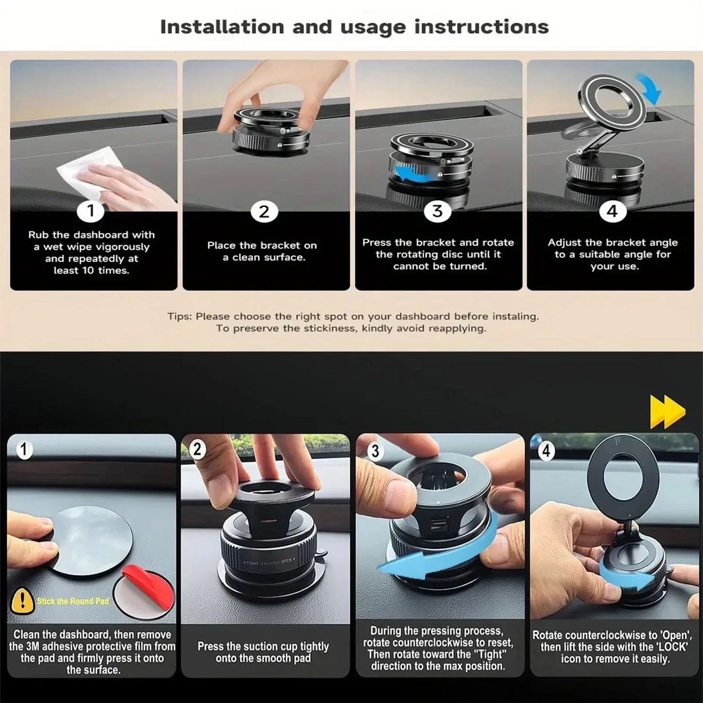 Super Strong Vacuum Suction Cup Magnetic Phone Holder 360° Rotatable Adjustable Foldable Car Phone Stand