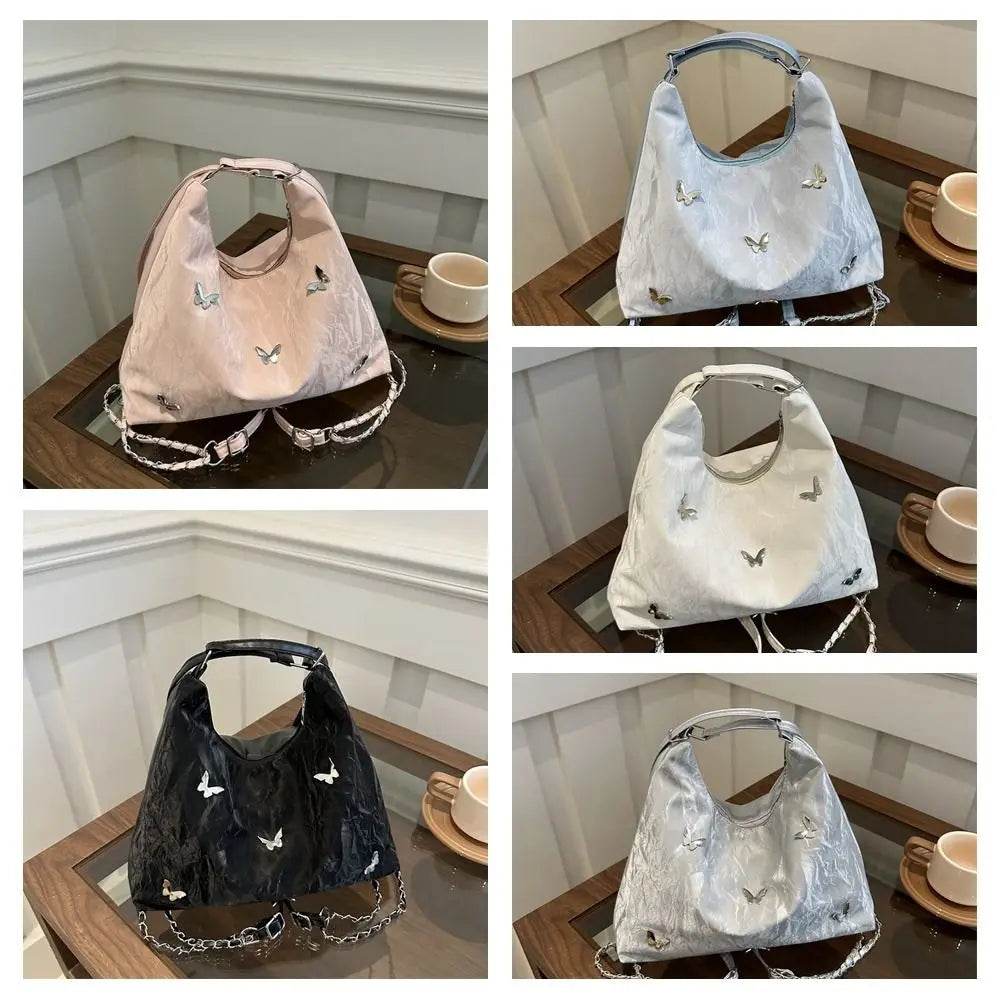 Simple Multifunctional Butterfly Shoulder Bag Y2K Mommy Bag Large Capacity Handbag Underarm Bag Storage Bag PU Backpack Students