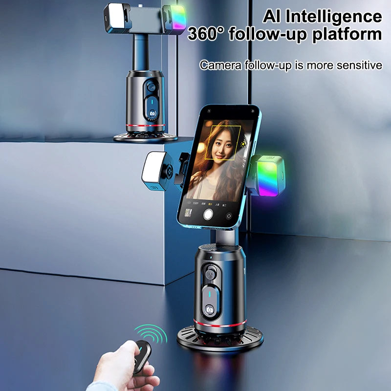 360° Rotation Gimbal Stabilizer AI Auto Face Tracking Phone Holder Desktop Tracking Gimbal With Remote For Live Vloging Video
