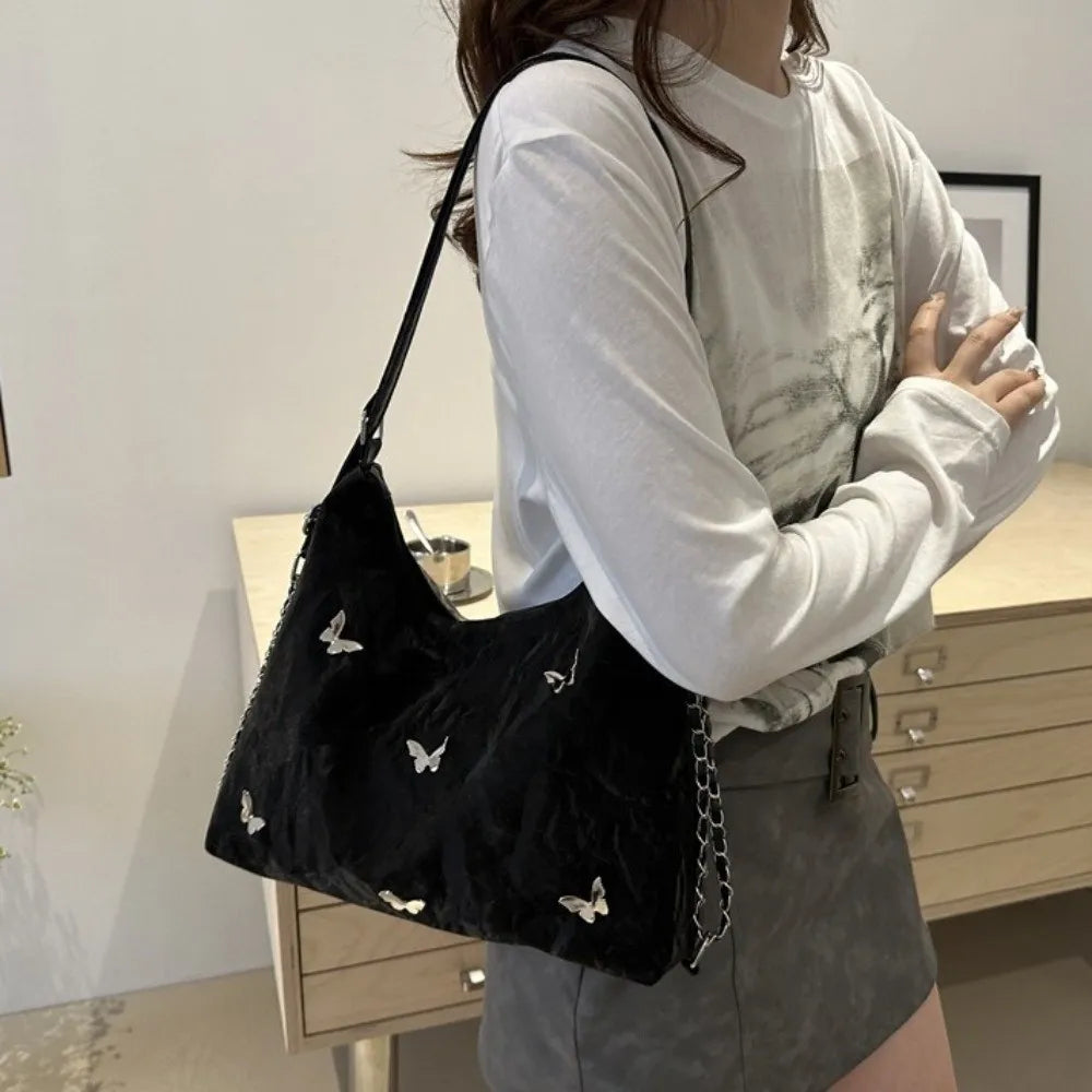 Simple Multifunctional Butterfly Shoulder Bag Y2K Mommy Bag Large Capacity Handbag Underarm Bag Storage Bag PU Backpack Students