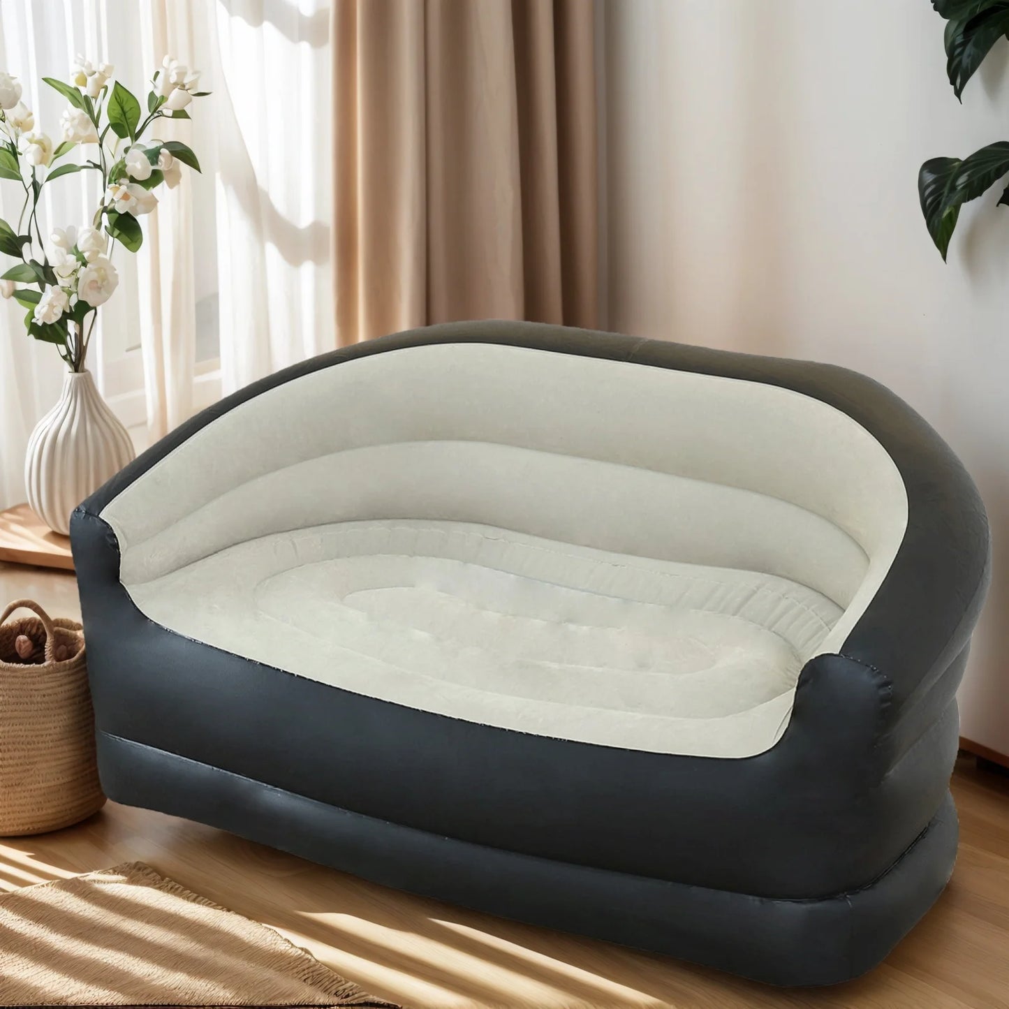 Twin Size Outdoor Inflatable Sofa with Air Pump Blow Up Couch Inflatable Lounging Sofa for Indoor Outdoor Home Living Room