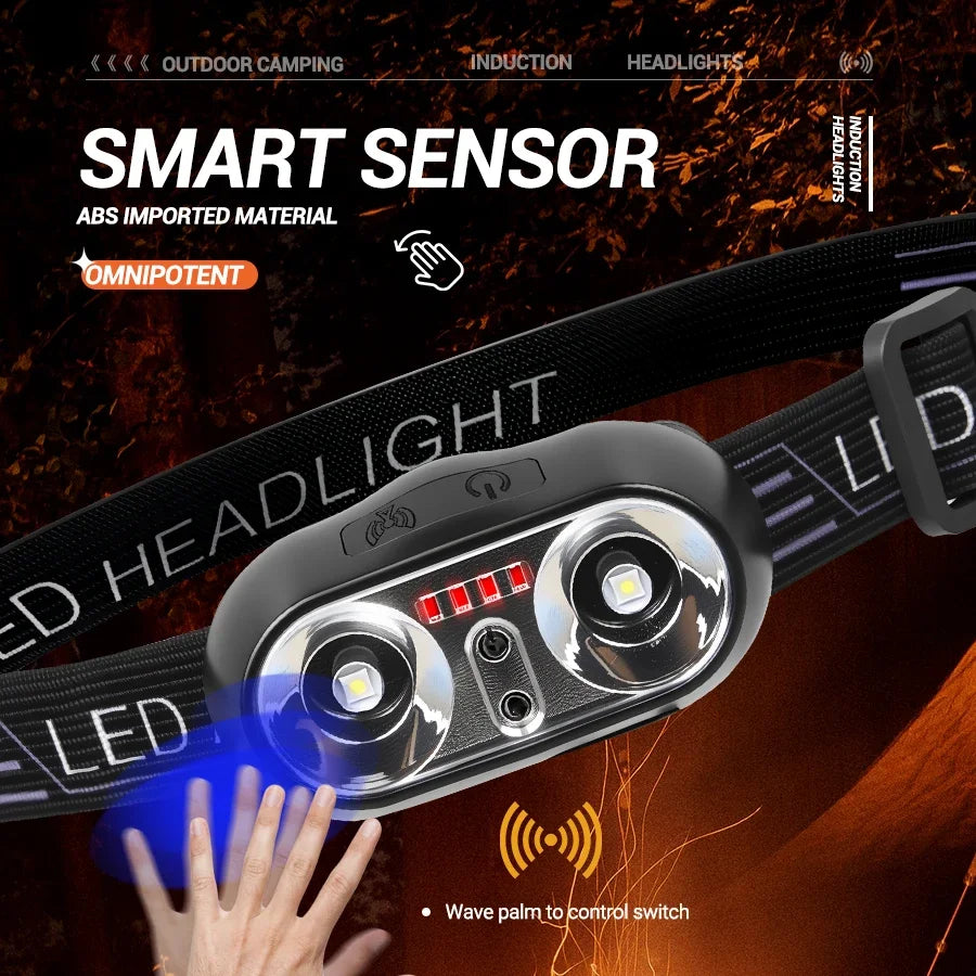 D5 Induction LED Headlamps USB Charging Headlight Camping Flashlight Led Head-Mounted Strong Light Fishing Portable Torch Lamp