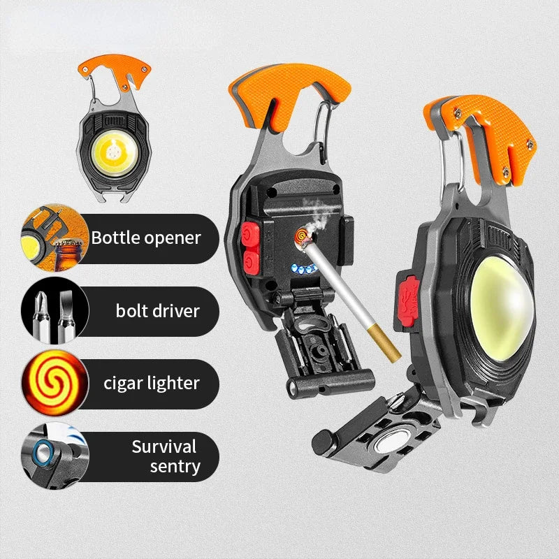 Mini Flashlight Emergency Light Electric Lighter Portable COB Working LED Keychain USB Rechargeable Cigarette Accessories Gifts
