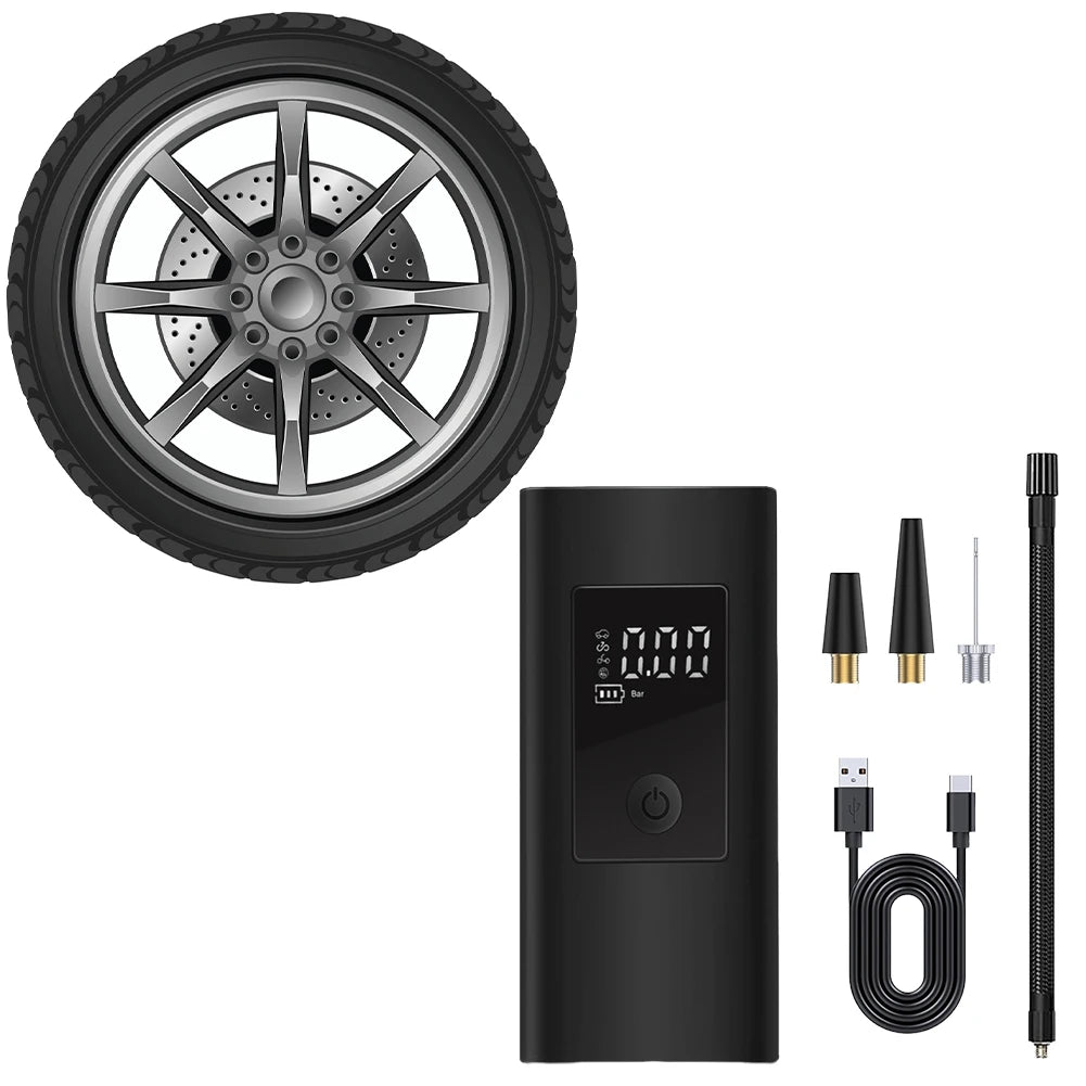 Electric Car Air Pump LCD Display Tire Inflatable Pump Rechargeable Car Wireless Air Compressor Suitable for Car Motorcycle Bike