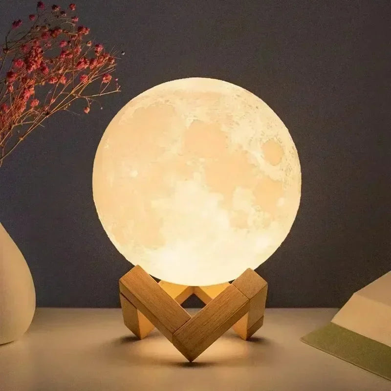 8cm Moon Lamp - LED Night Light with Stand, Battery Powered Starry Sky Projector, Bedroom Decor Gift for Kids/Adults